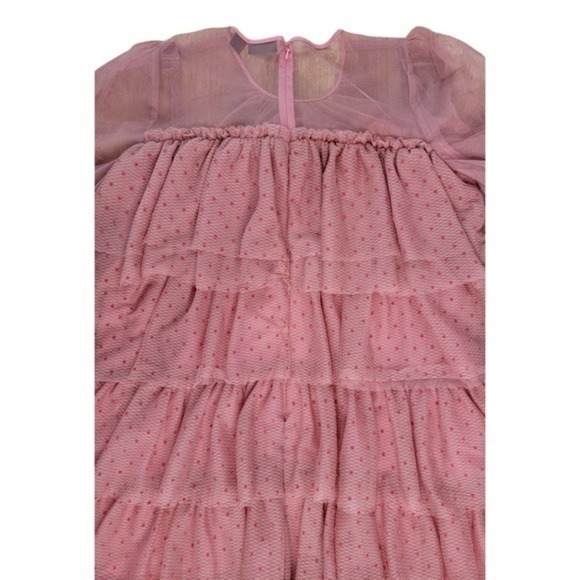Halogen x Atlantic-Pacific Tiered Flock‎ Mesh Dress Mauve/Red size Large Flirty - Picture 4 of 9